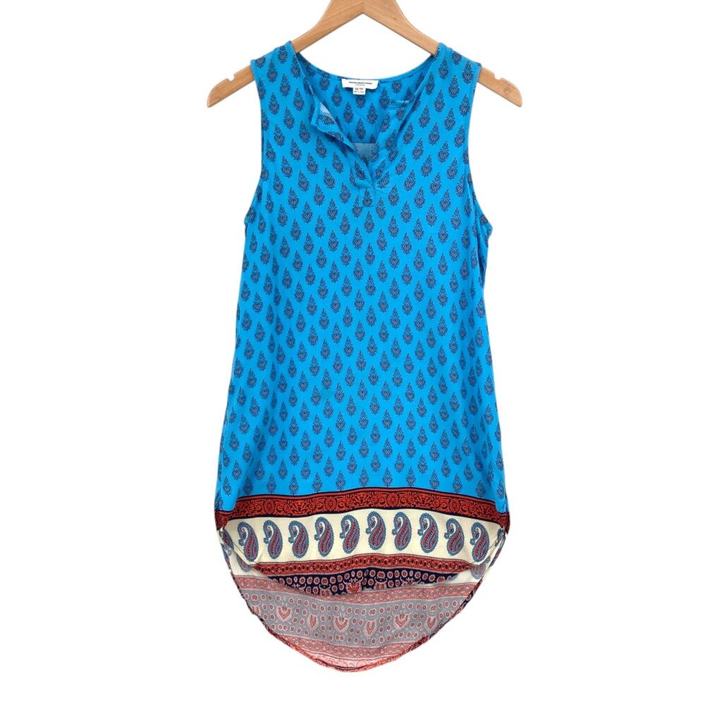 Beach Lunch Lounge Blue Tank XS Boho Paisley Tunic Vacation Festival Summer Top